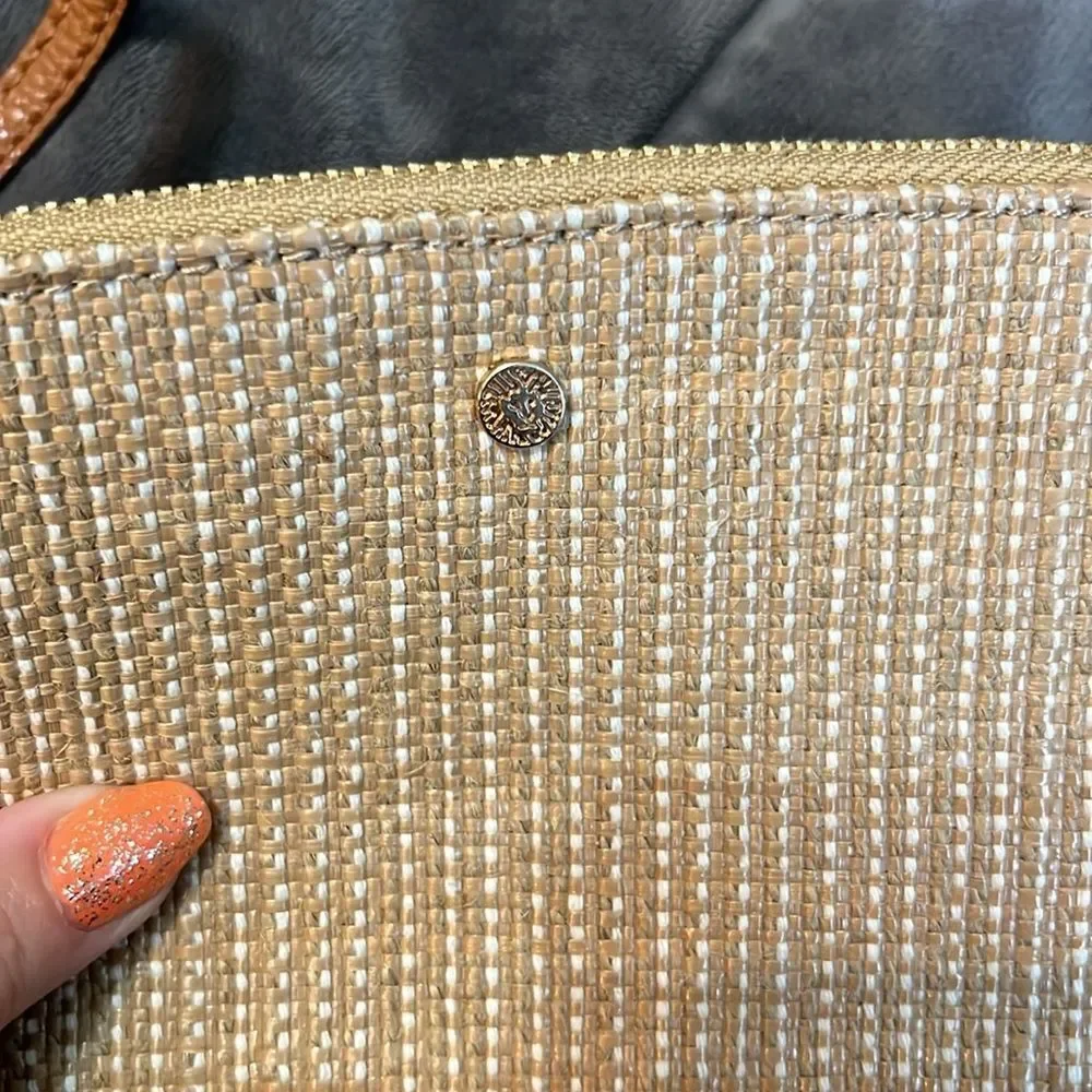 Anne Klein Braided Jute Wristlet Wallet Make-up Pouch Bag